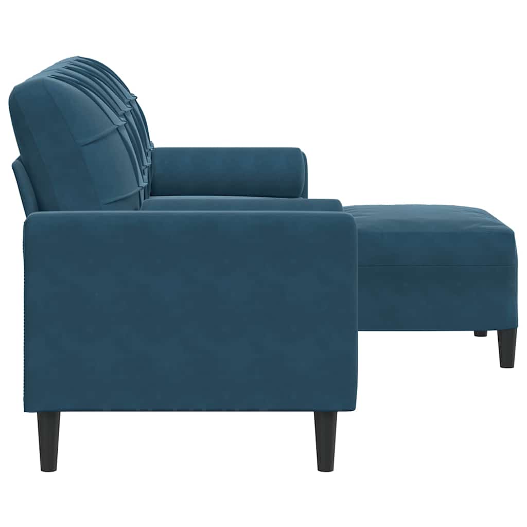 vidaXL 3-osobowa sofa z podnóżkiem, niebieska, 180 cm, aksamit