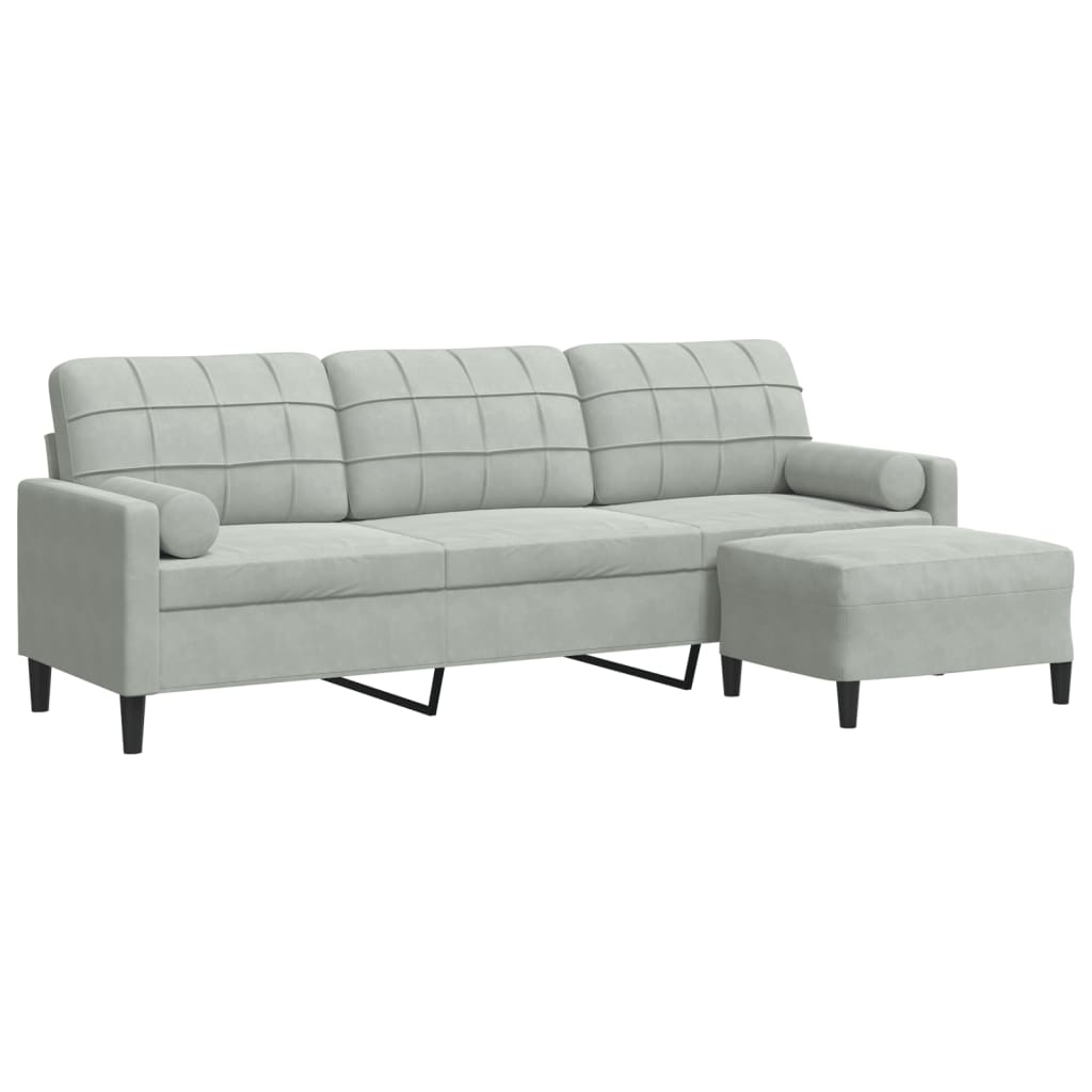 vidaXL 3-osobowa sofa z podnóżkiem, jasnoszary, 210 cm, aksamit