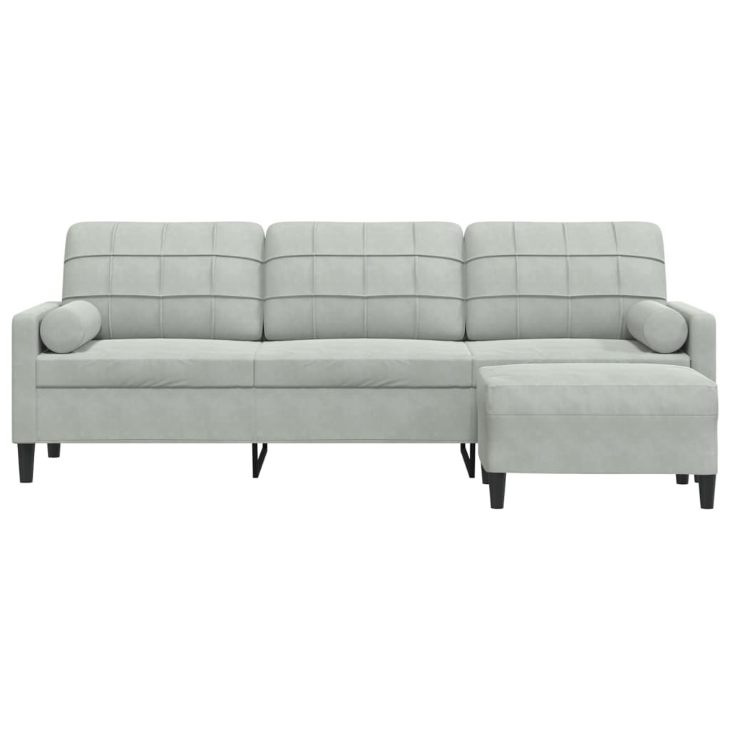 vidaXL 3-osobowa sofa z podnóżkiem, jasnoszary, 210 cm, aksamit
