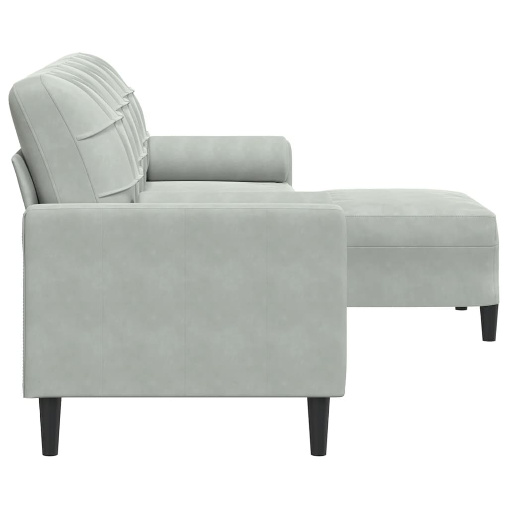 vidaXL 3-osobowa sofa z podnóżkiem, jasnoszary, 210 cm, aksamit