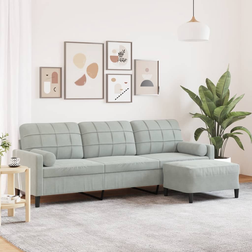 vidaXL 3-osobowa sofa z podnóżkiem, jasnoszary, 210 cm, aksamit