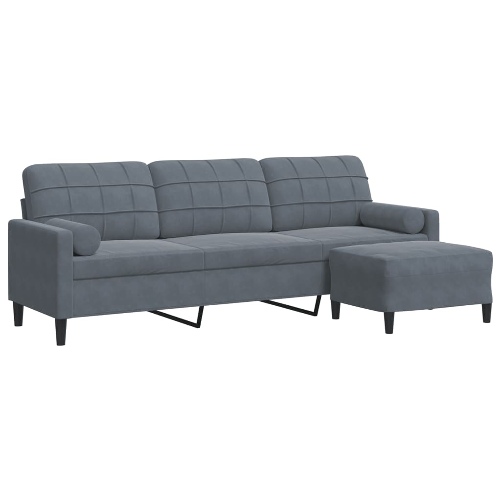 vidaXL 3-osobowa sofa z podnóżkiem, ciemnoszara, 210 cm, aksamit