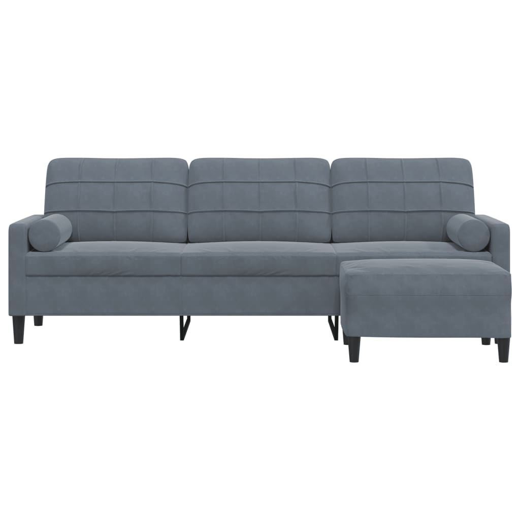 vidaXL 3-osobowa sofa z podnóżkiem, ciemnoszara, 210 cm, aksamit