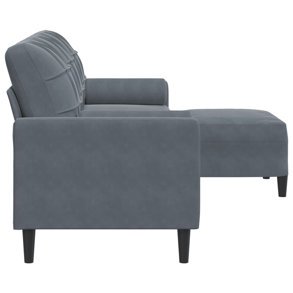 vidaXL 3-osobowa sofa z podnóżkiem, ciemnoszara, 210 cm, aksamit