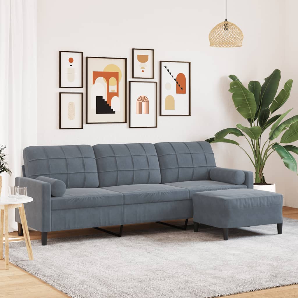 vidaXL 3-osobowa sofa z podnóżkiem, ciemnoszara, 210 cm, aksamit
