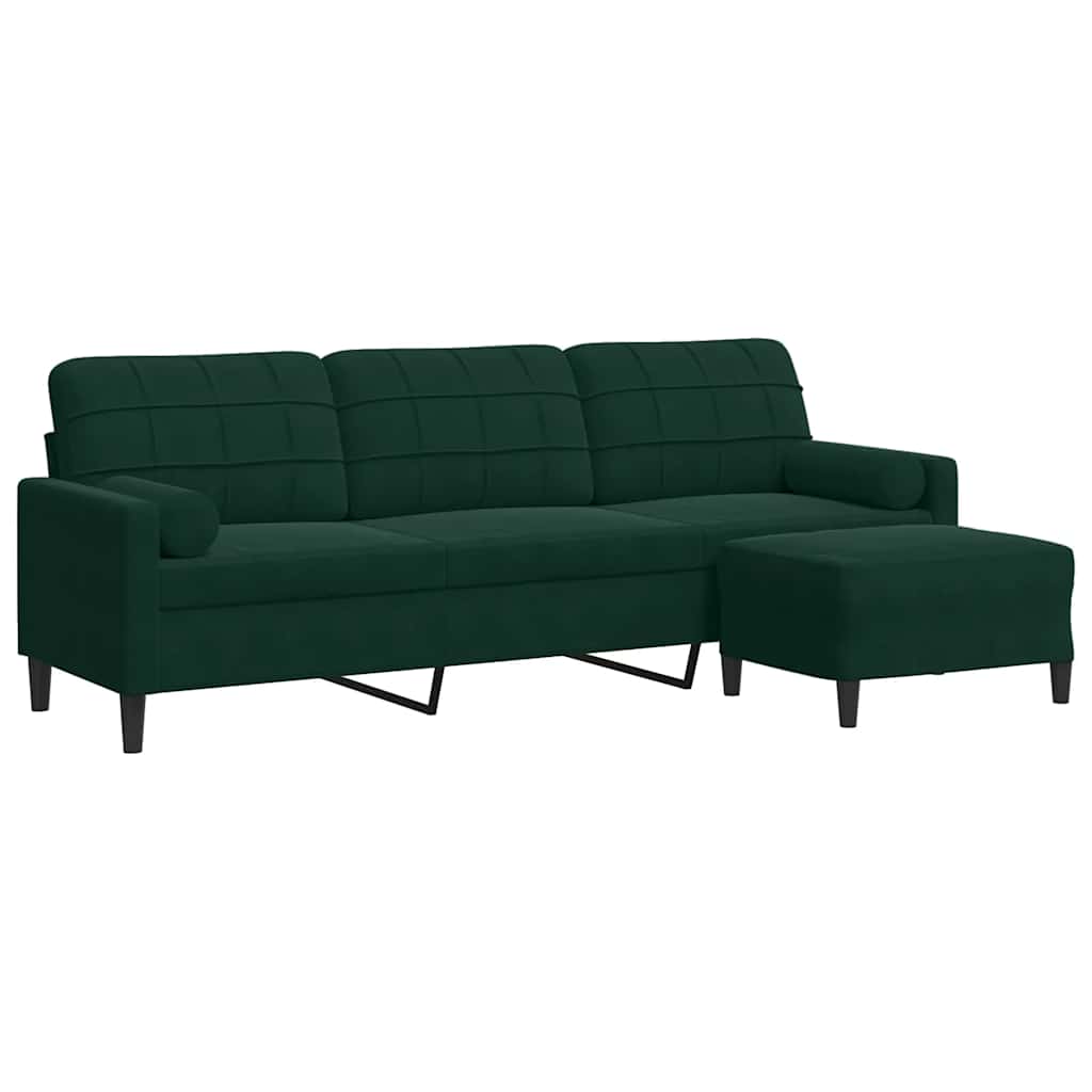 vidaXL 3-osobowa sofa z podnóżkiem, ciemnozielony, 210 cm, aksamit