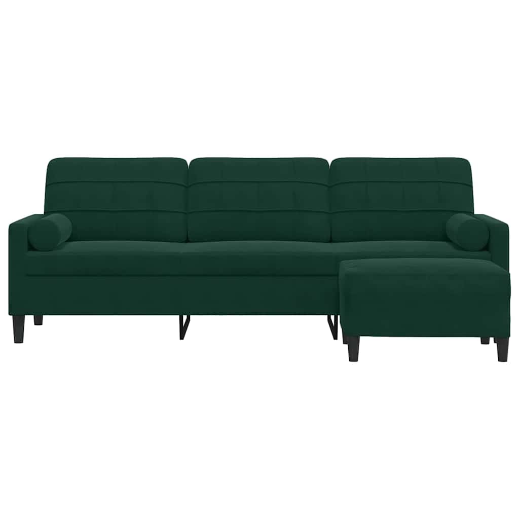 vidaXL 3-osobowa sofa z podnóżkiem, ciemnozielony, 210 cm, aksamit