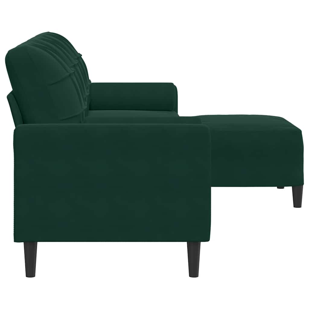 vidaXL 3-osobowa sofa z podnóżkiem, ciemnozielony, 210 cm, aksamit