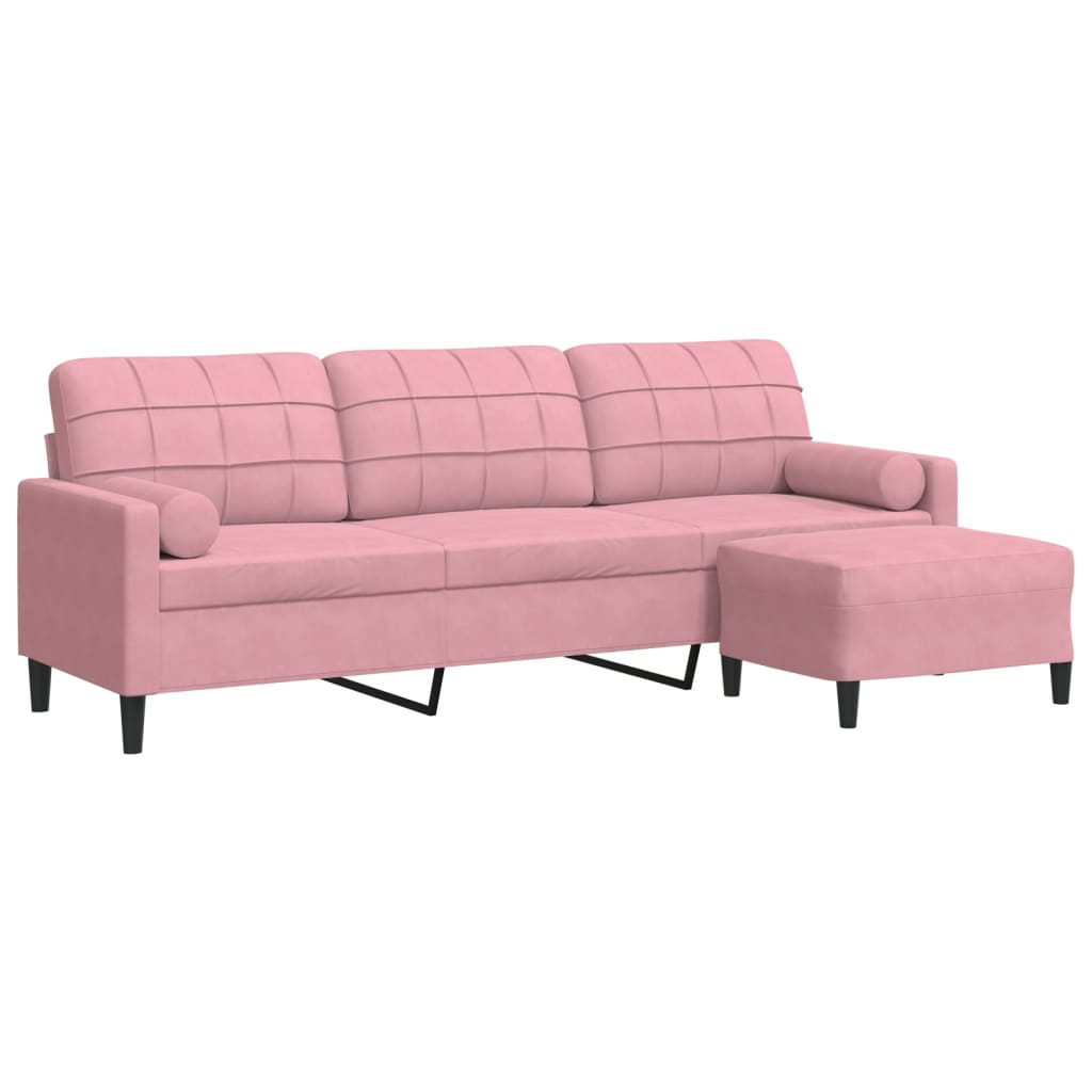 vidaXL 3-osobowa sofa z podnóżkiem, różowy, 210 cm, aksamit