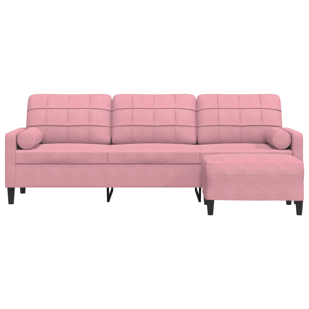 vidaXL 3-osobowa sofa z podnóżkiem, różowy, 210 cm, aksamit