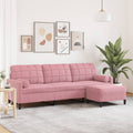 vidaXL 3-osobowa sofa z podnóżkiem, różowy, 210 cm, aksamit