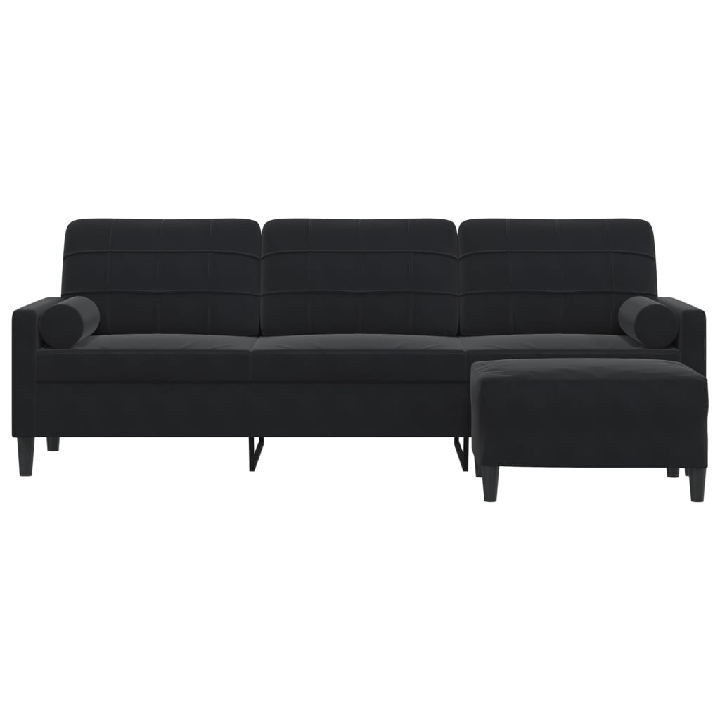 vidaXL 3-osobowa sofa z podnóżkiem, czarna, 210 cm, aksamit