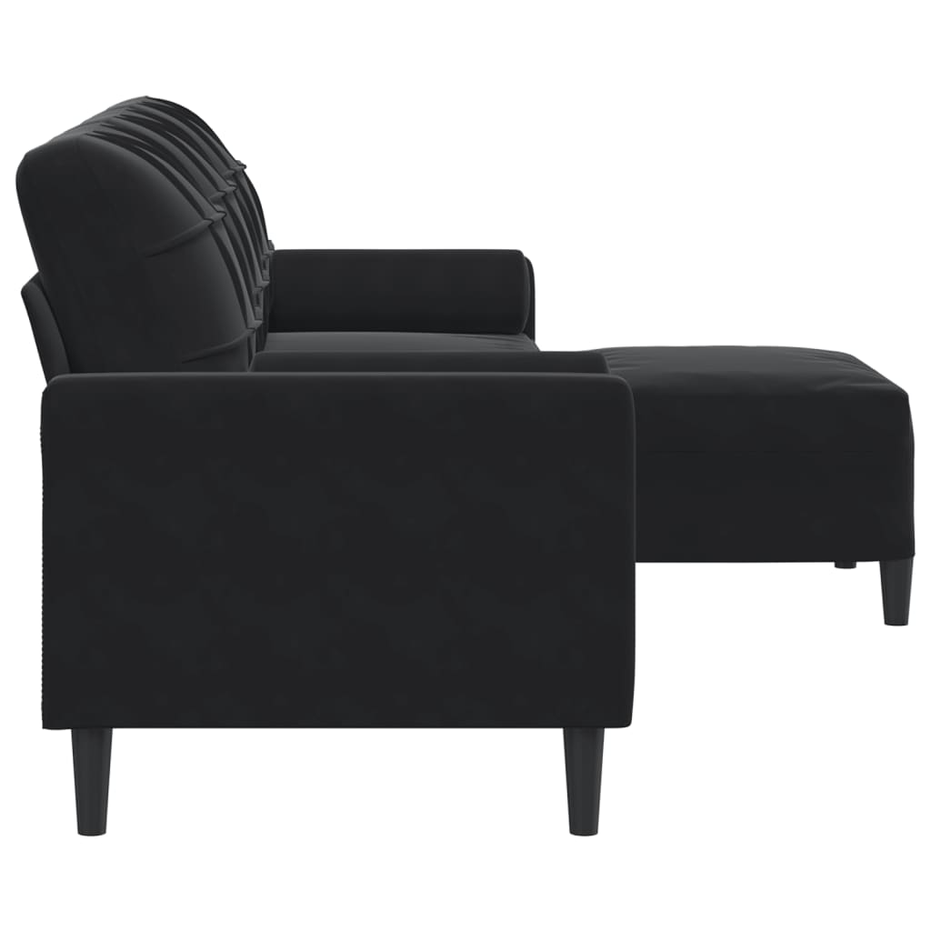 vidaXL 3-osobowa sofa z podnóżkiem, czarna, 210 cm, aksamit
