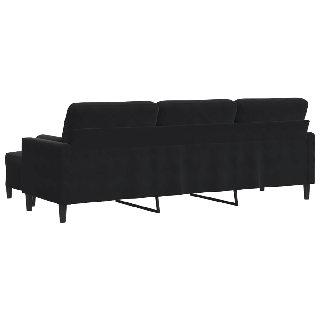 vidaXL 3-osobowa sofa z podnóżkiem, czarna, 210 cm, aksamit