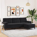 vidaXL 3-osobowa sofa z podnóżkiem, czarna, 210 cm, aksamit