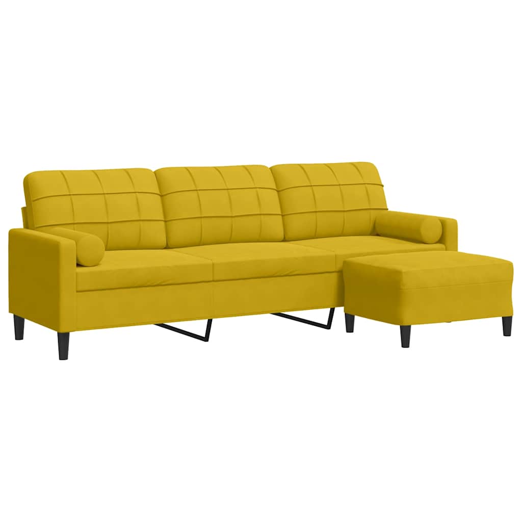 vidaXL 3-osobowa sofa z podnóżkiem, żółta, 210 cm, obita aksamitem