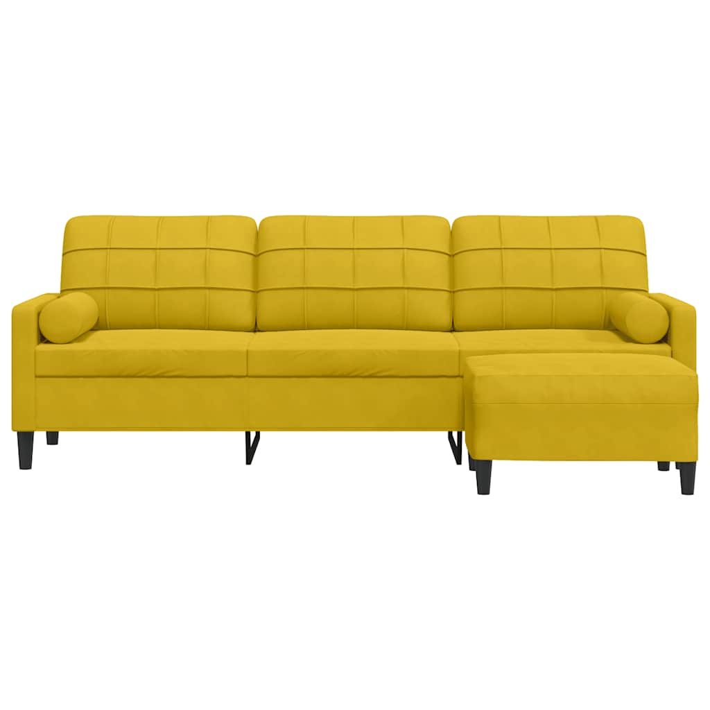 vidaXL 3-osobowa sofa z podnóżkiem, żółta, 210 cm, obita aksamitem