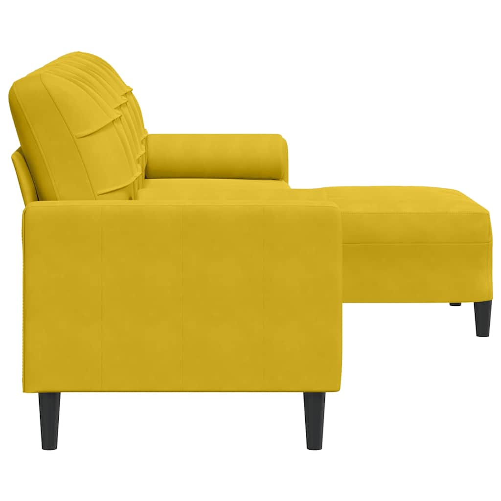 vidaXL 3-osobowa sofa z podnóżkiem, żółta, 210 cm, obita aksamitem