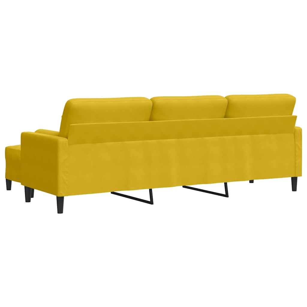 vidaXL 3-osobowa sofa z podnóżkiem, żółta, 210 cm, obita aksamitem