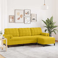 vidaXL 3-osobowa sofa z podnóżkiem, żółta, 210 cm, obita aksamitem