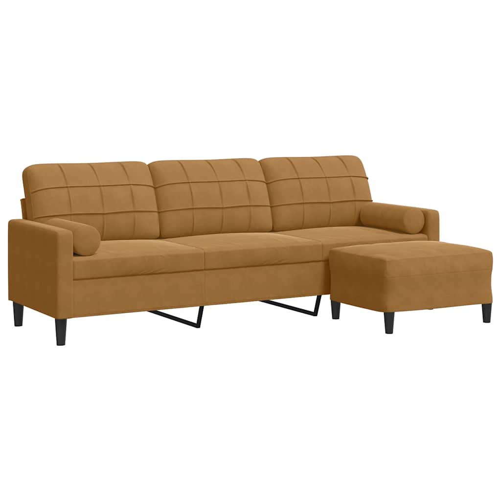 vidaXL 3-osobowa sofa z podnóżkiem, brązowa, 210 cm, aksamit
