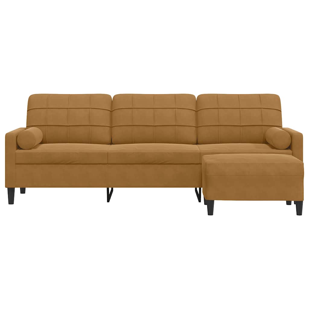 vidaXL 3-osobowa sofa z podnóżkiem, brązowa, 210 cm, aksamit
