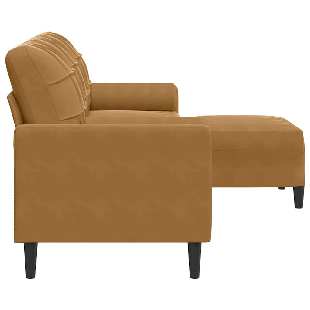 vidaXL 3-osobowa sofa z podnóżkiem, brązowa, 210 cm, aksamit
