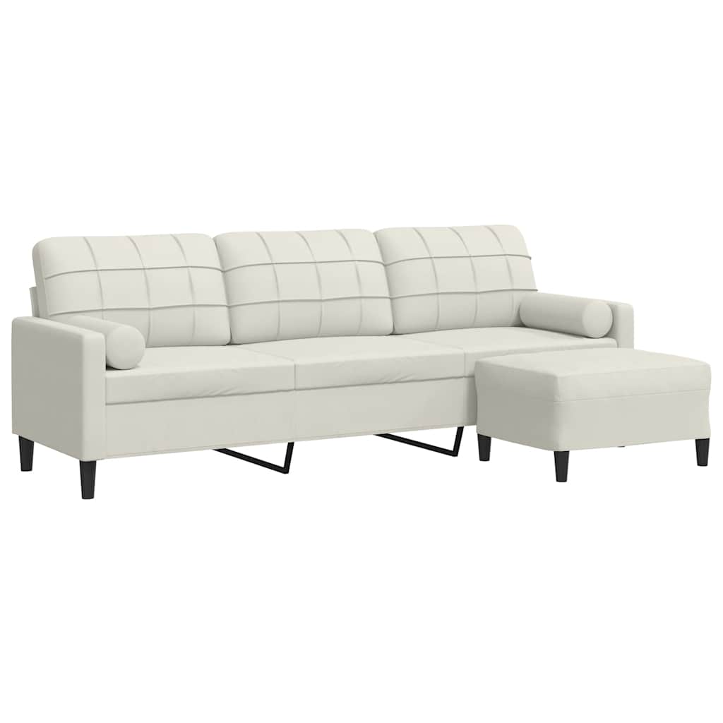 vidaXL 3-osobowa sofa z podnóżkiem, kremowa, 210 cm, aksamit