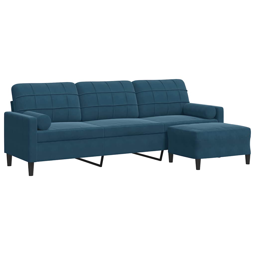 vidaXL 3-osobowa sofa z podnóżkiem, niebieska, 210 cm, aksamit