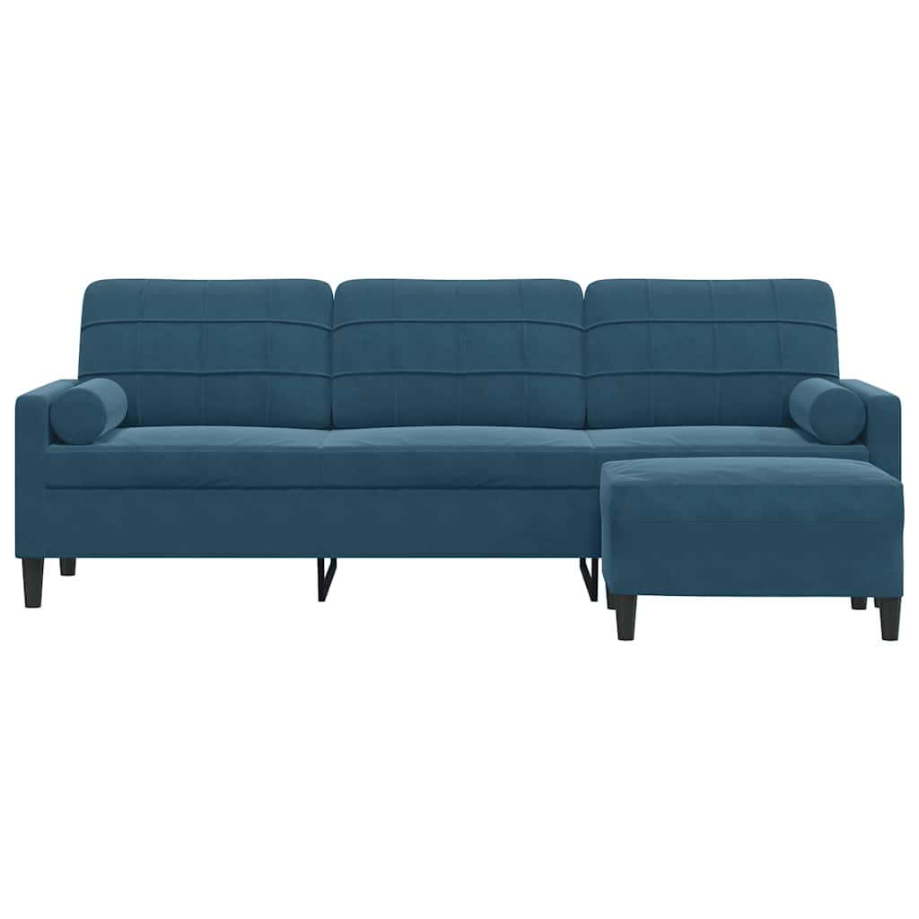 vidaXL 3-osobowa sofa z podnóżkiem, niebieska, 210 cm, aksamit