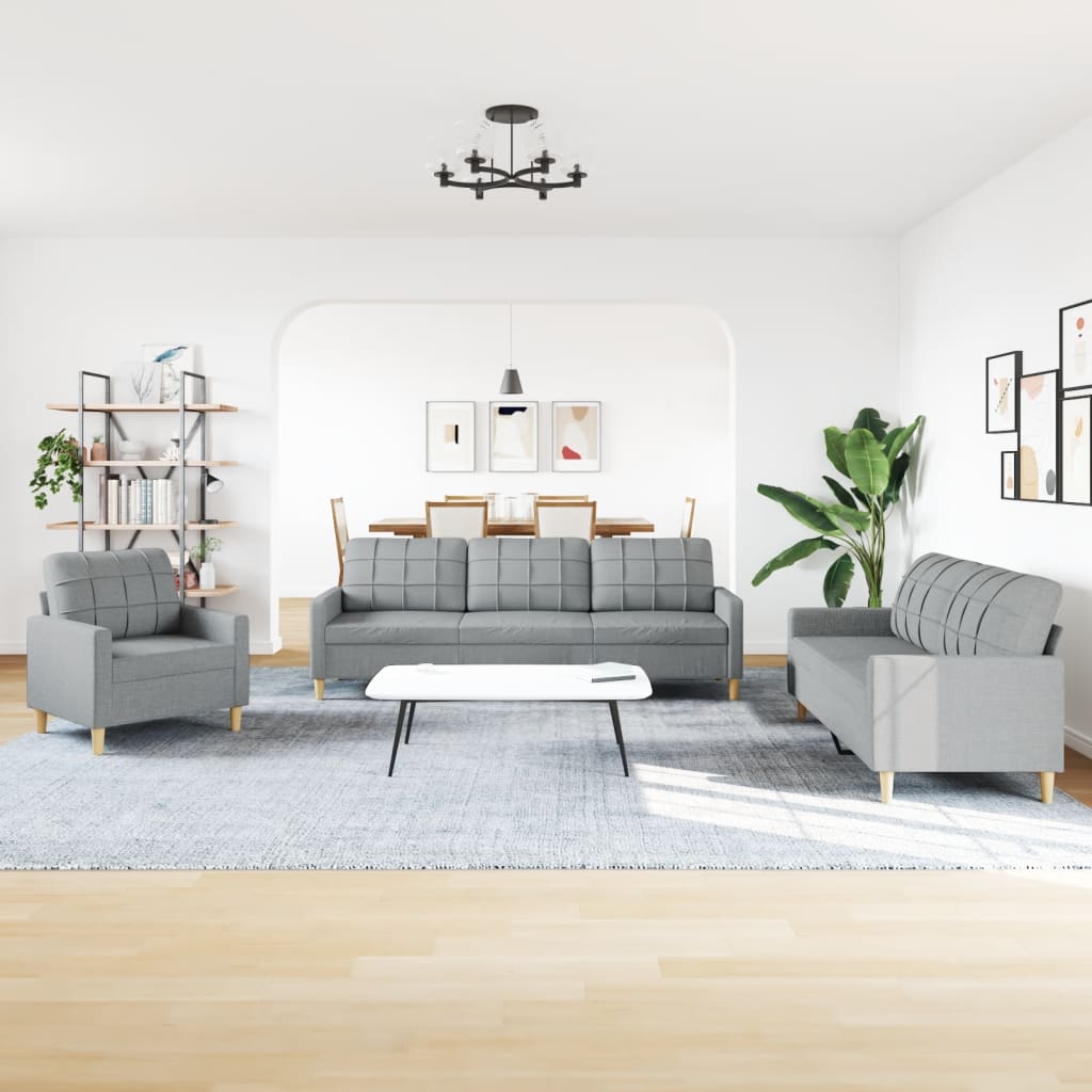 vidaXL 3-cz. komplet wypoczynkowy, jasnoszary, obity tkaniną
