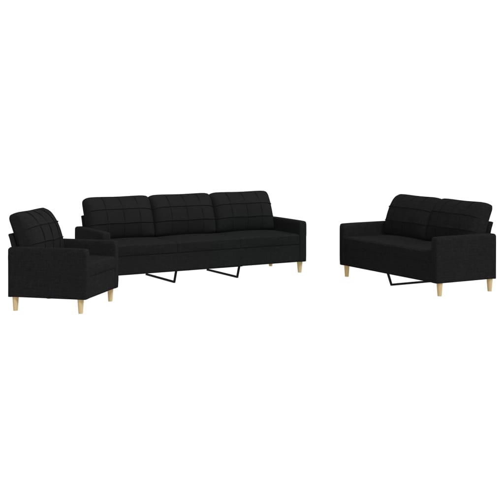 vidaXL 3-cz. komplet wypoczynkowy, czarny, obity tkaniną