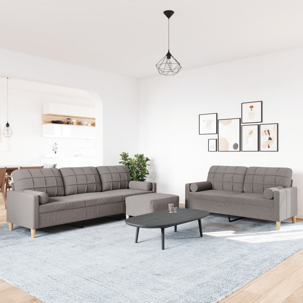 vidaXL 3-cz. zestaw sof z podnóżkiem i poduszkami, taupe, tkanina