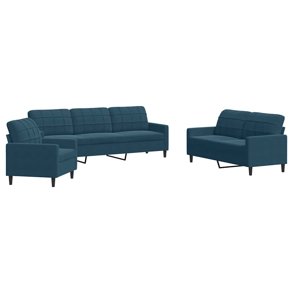 vidaXL 3-częściowy komplet wypoczynkowy, obity aksamitem, niebieski
