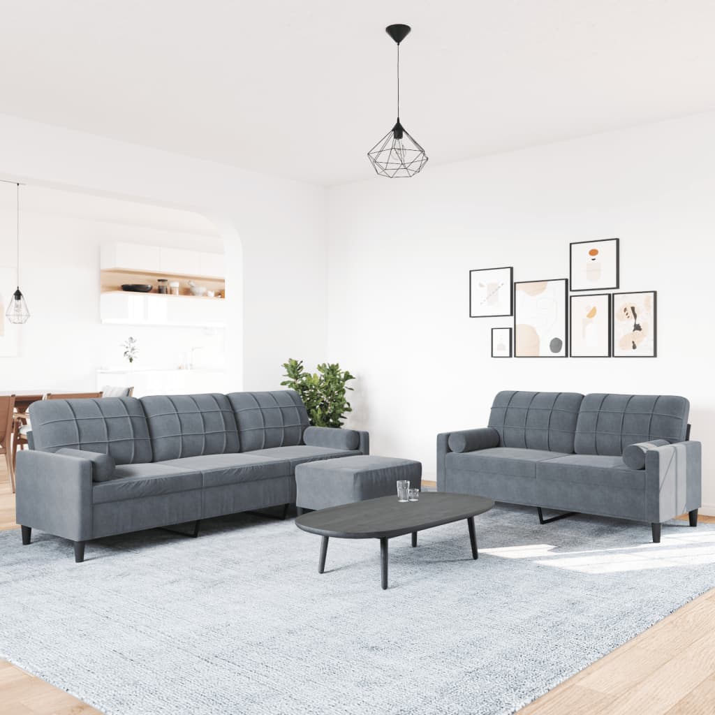 vidaXL 3-cz. zestaw wypoczynkowy z poduszkami, ciemnoszary, aksamit