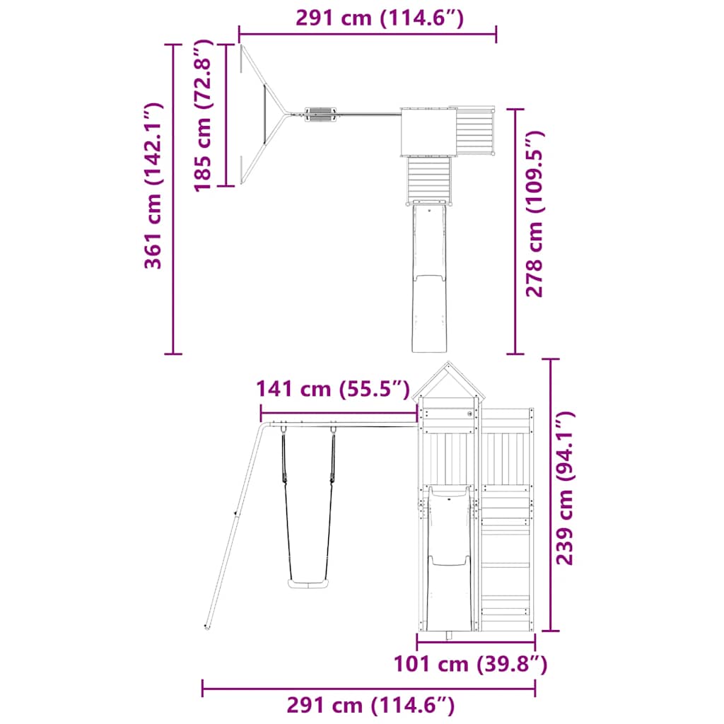 vidaXL Plac zabaw do ogrodu, impregnowane drewno sosnowe