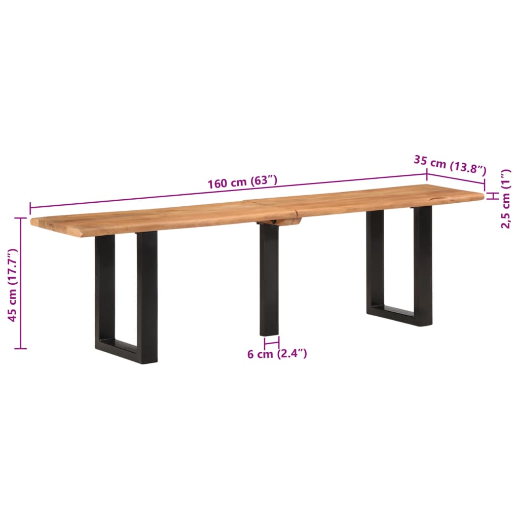 vidaXL Ławka, 160 cm, lite drewno akacjowe i stal