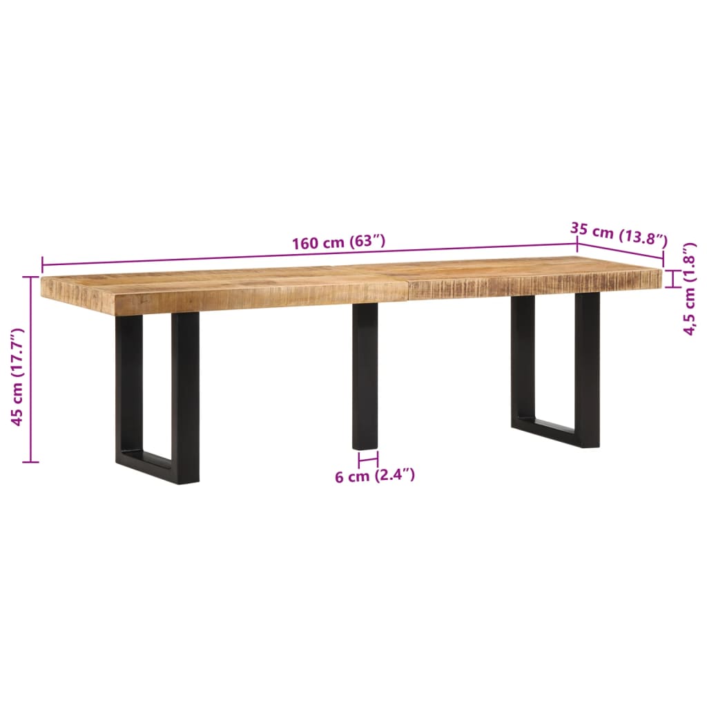 vidaXL Ławka, 160 cm, lite, surowe drewno mango i stal