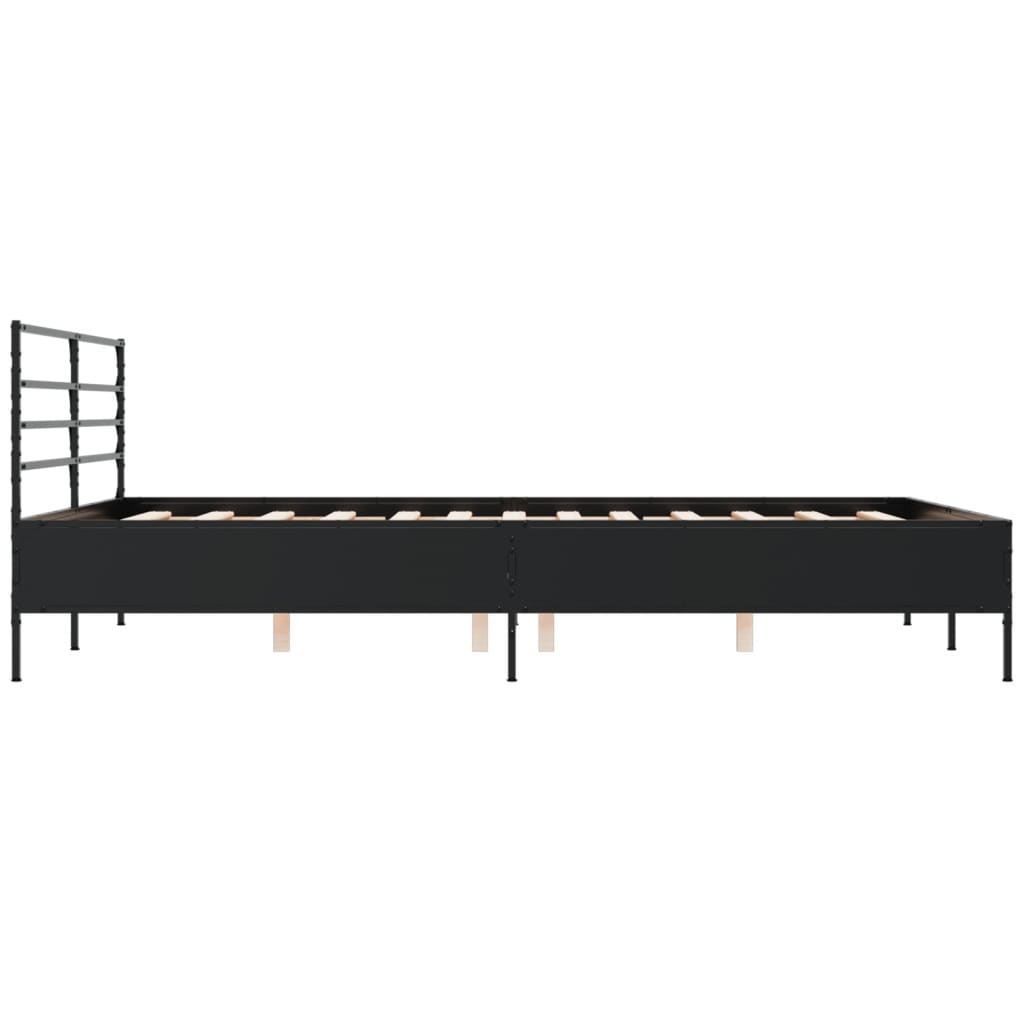 vidaXL Rama łóżka, czarna, 150x200 cm, materiał drewnopochodny i metal