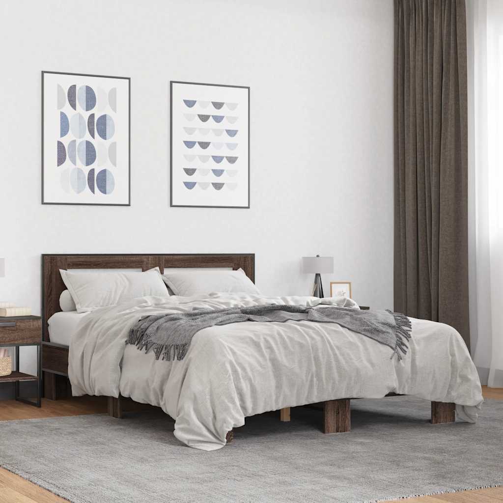 vidaXL Rama łóżka, brązowy dąb, 140x190 cm, materiał drewnopochodny
