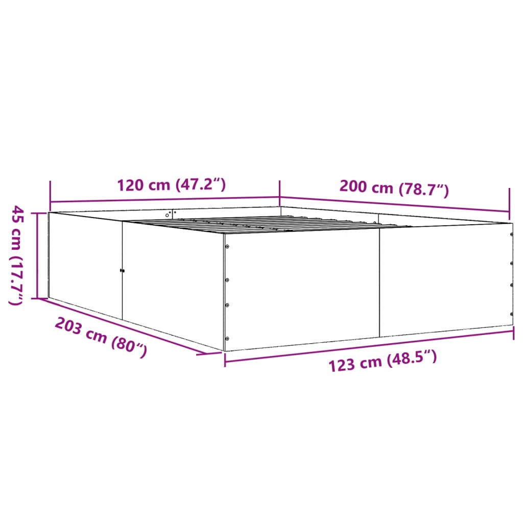 vidaXL Rama łóżka, brązowy dąb, 120x200 cm, materiał drewnopochodny