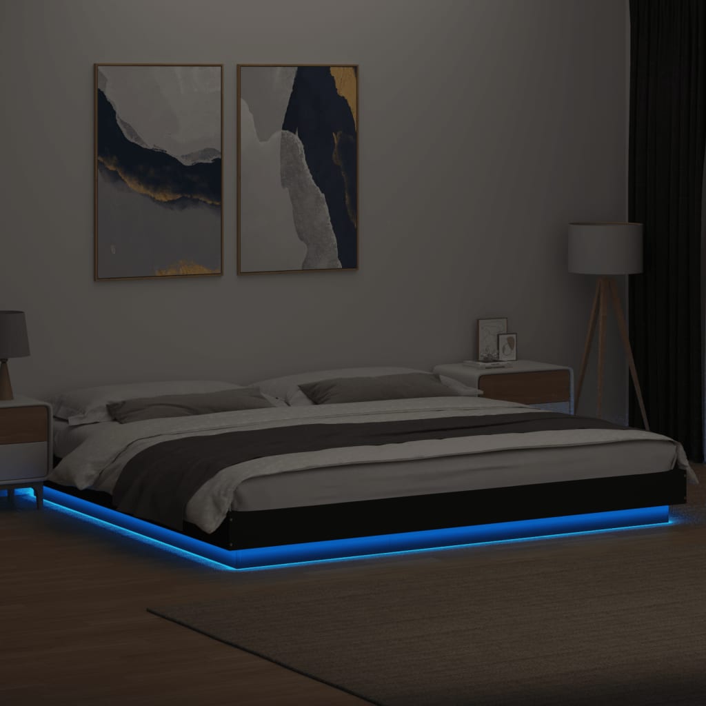 vidaXL Rama łóżka z LED, czarna, 180x200 cm, materiał drewnopochodny