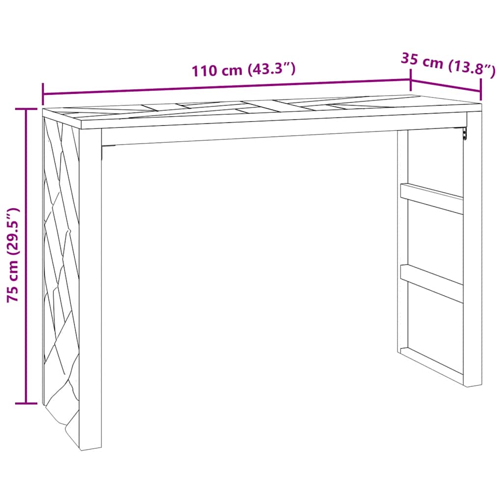 vidaXL Stolik konsolowy, 110x35x75 cm, lite drewno tekowe
