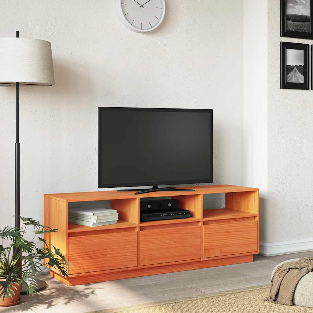 vidaXL Szafka RTV, woskowy brąz, 140x37x50 cm, lite drewno sosnowe
