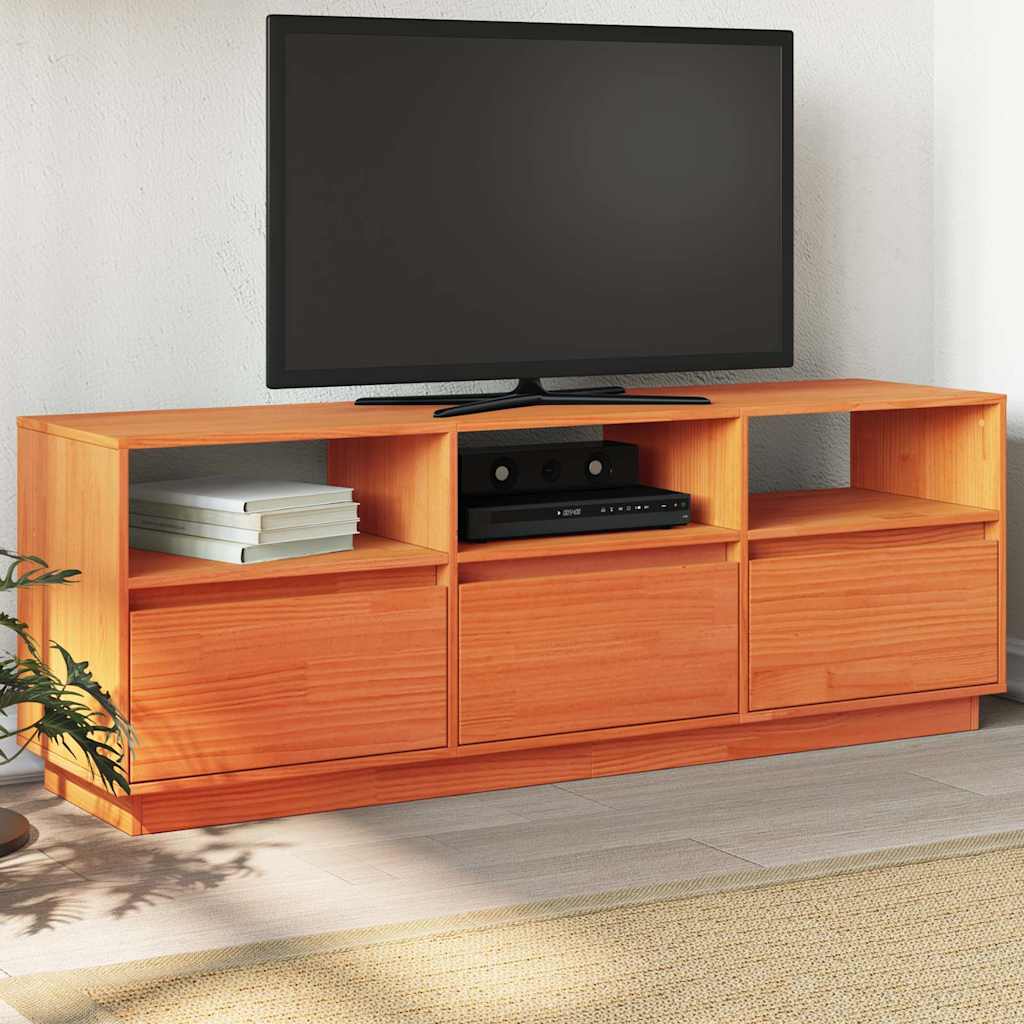 vidaXL Szafka RTV, woskowy brąz, 140x37x50 cm, lite drewno sosnowe