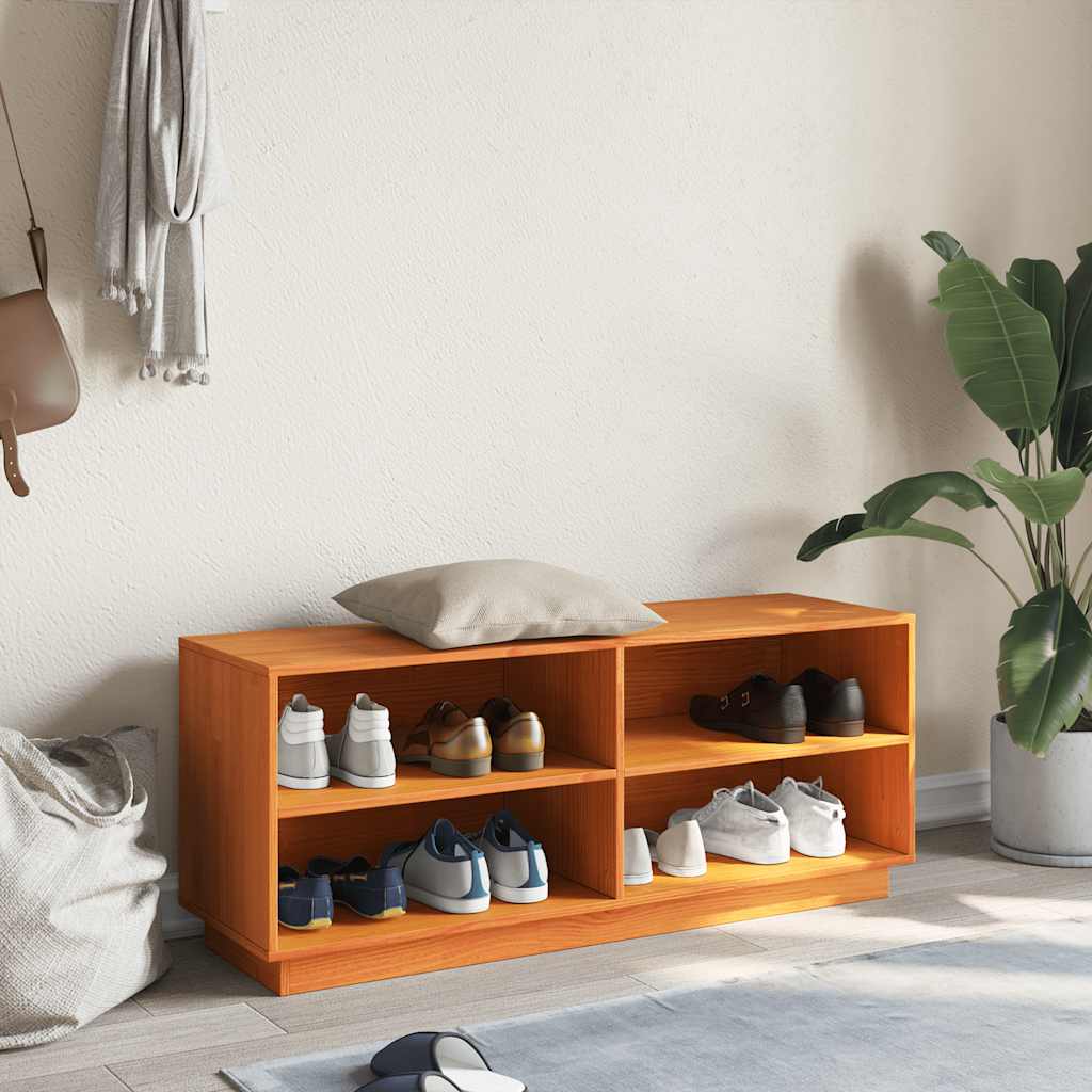 vidaXL Szafka na buty, woskowy brąz, 110x34x45 cm, lite drewno sosnowe