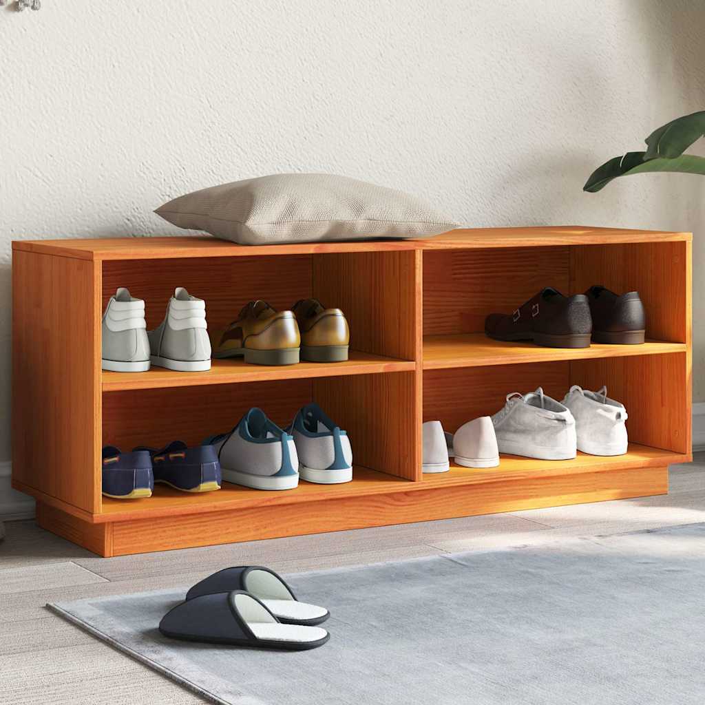 vidaXL Szafka na buty, woskowy brąz, 110x34x45 cm, lite drewno sosnowe
