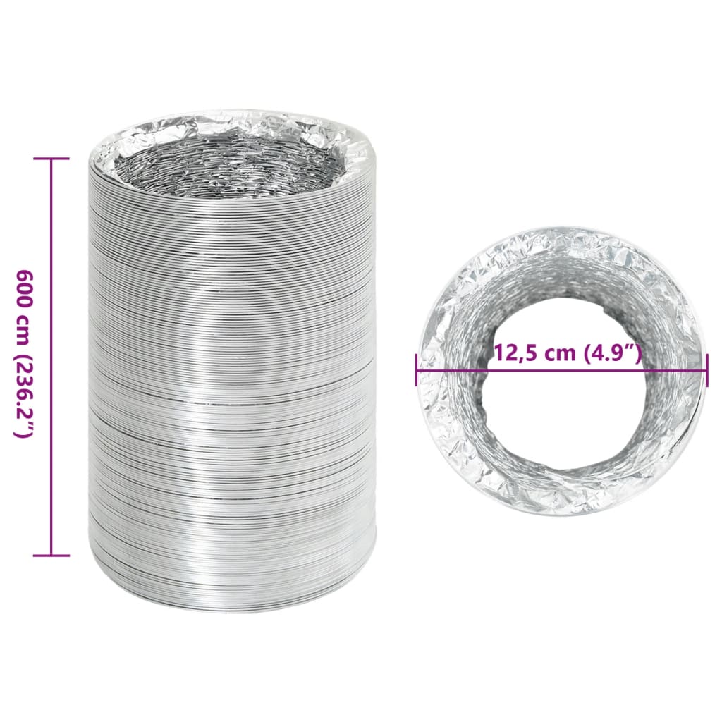 vidaXL Przewód wentylacyjny, aluminiowy, 6 m, Ø12,5 cm