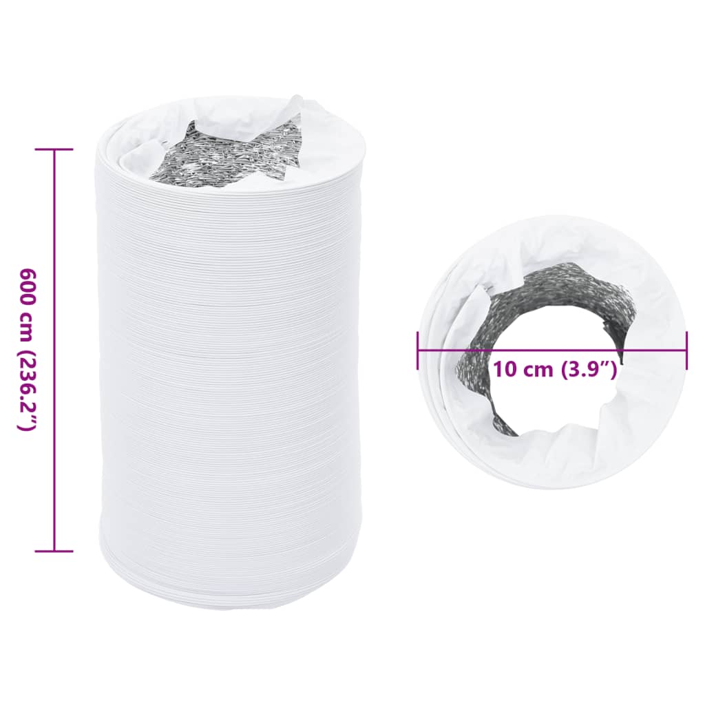vidaXL Przewód wentylacyjny, aluminium i PVC, 6 m, Ø10 cm