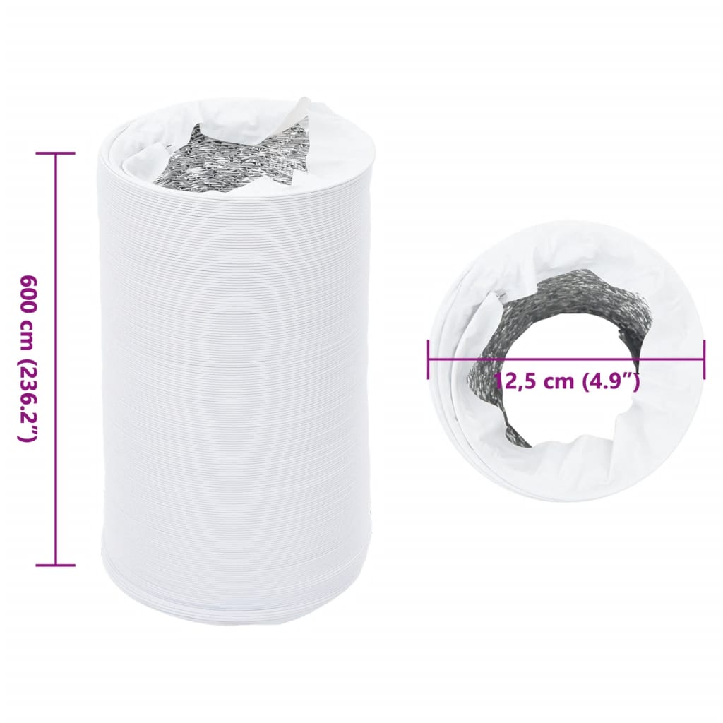 vidaXL Przewód wentylacyjny, aluminium i PVC, 6 m, Ø12,5 cm